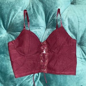 Burgundy Lace Front Crop Top